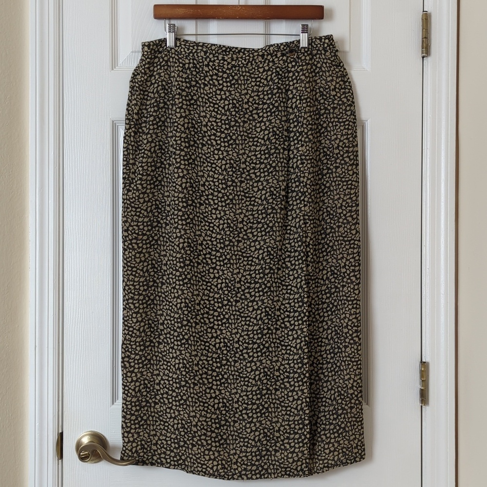 First Issue 90's Vintage Animal Printed High Waisted Midi Skirt Tan Black 12